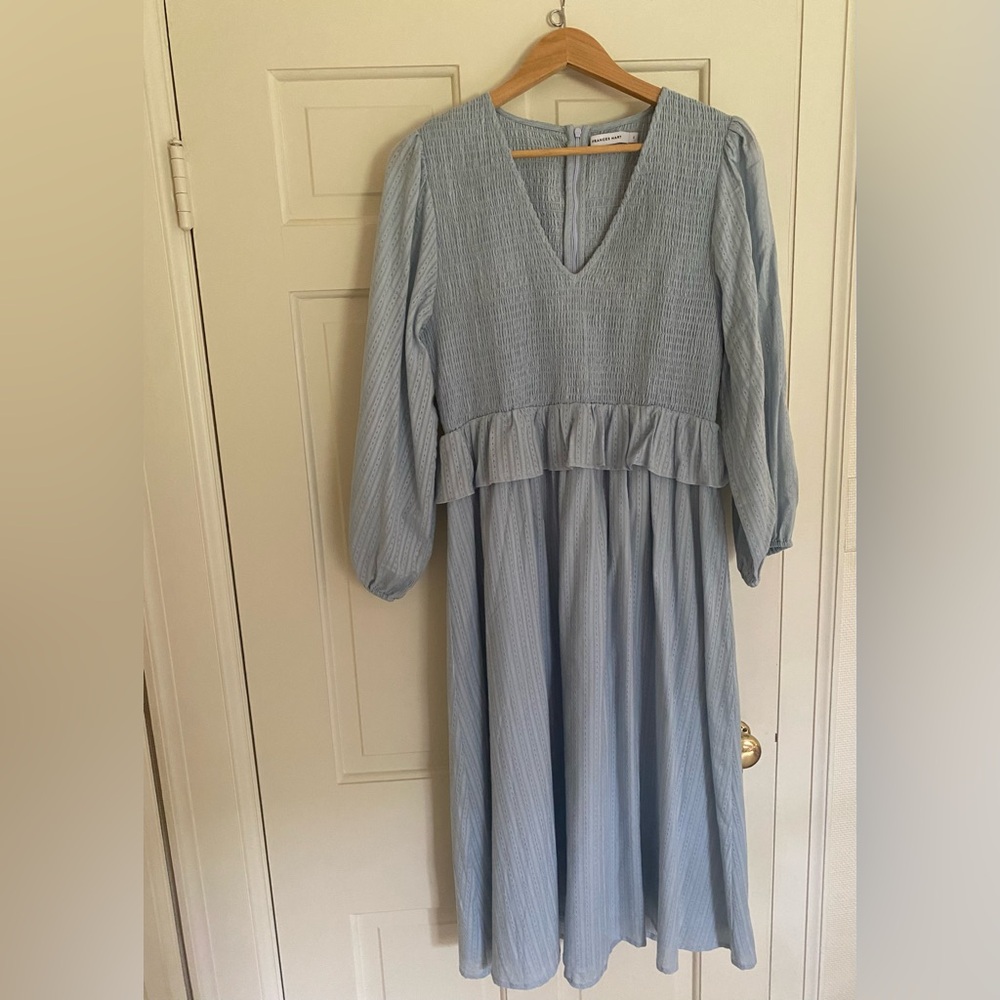 Frances Hart light blue smocked maternity peplum dress NWOT